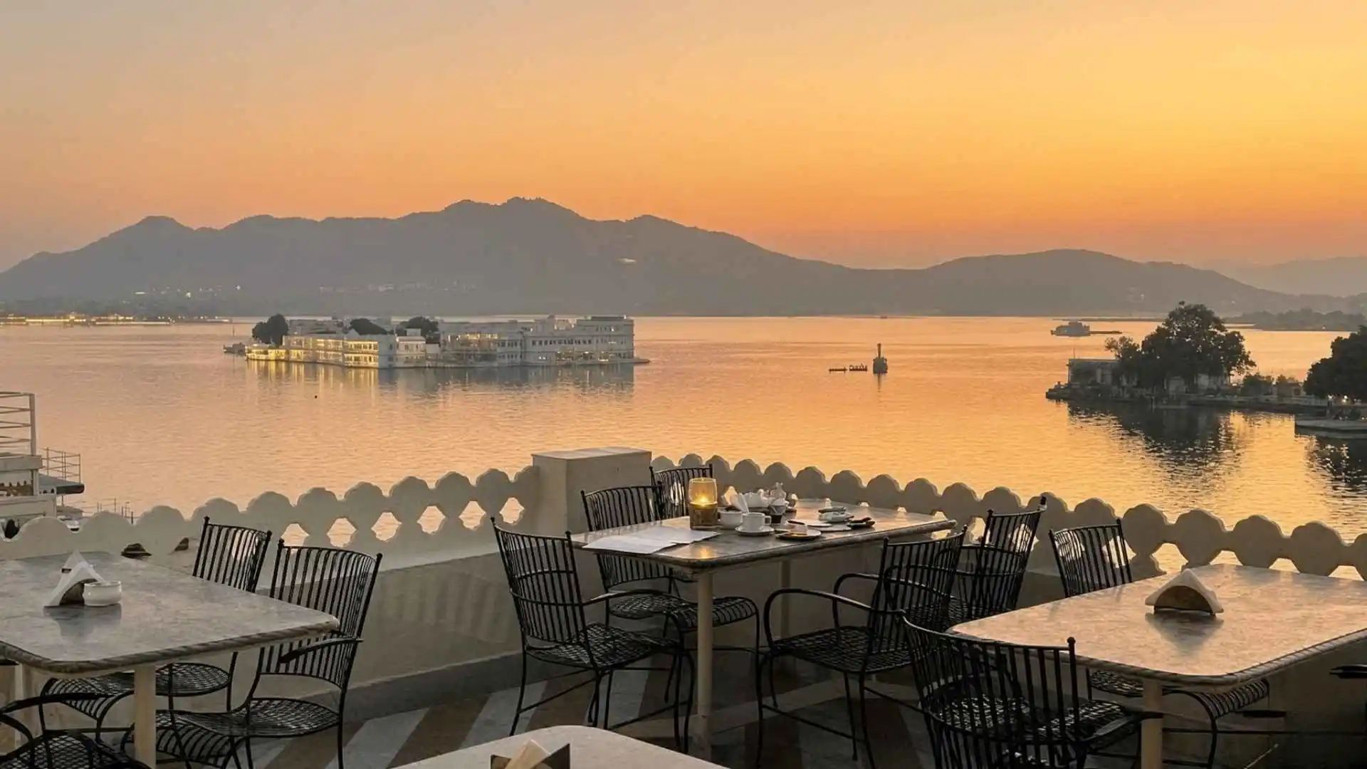 rooftop meal with a Lake View